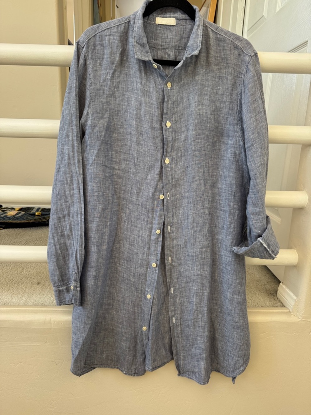 CP Shades Blue Linen Button-Front Shirt Dress
